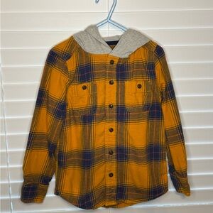 OshKosh B'gosh Yellow and Blue Plaid Hooded Shirt